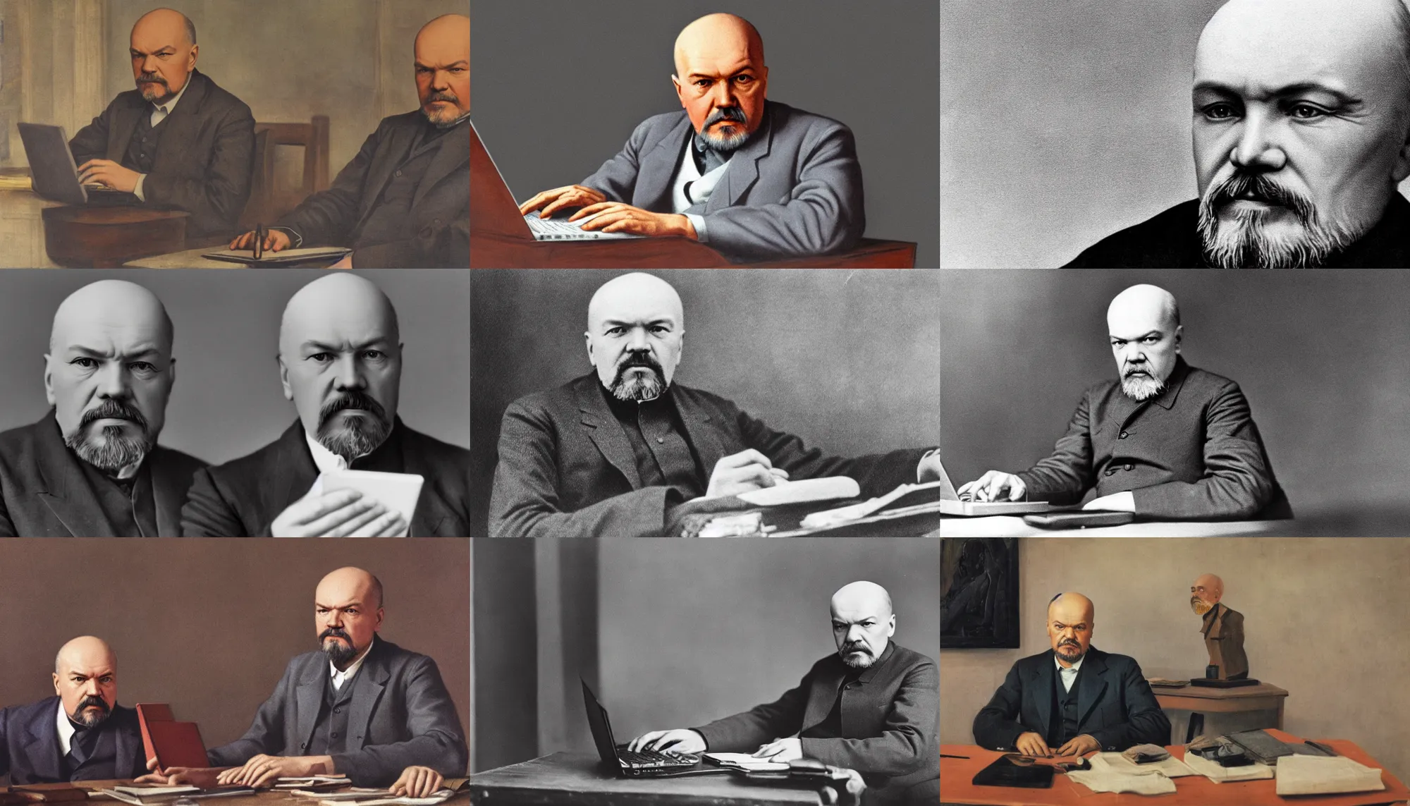 Prompt: Lenin using laptop, ultra realistic, 8K resolution, professional photograph