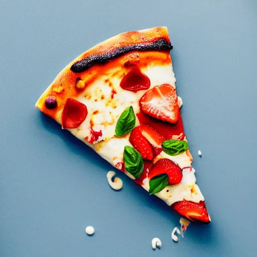 Image similar to a pizza with strawberry and ice cream toppings, 8k, trending on artstation, professional photography