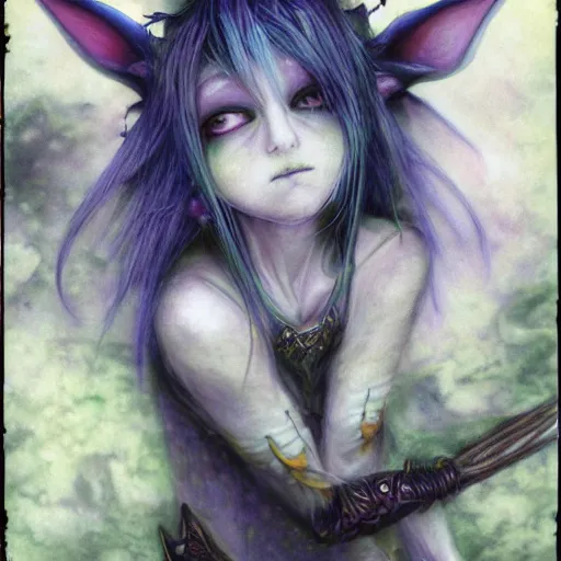 Prompt: Portrait of ethereal goblin princess by Yoshitaka Amano