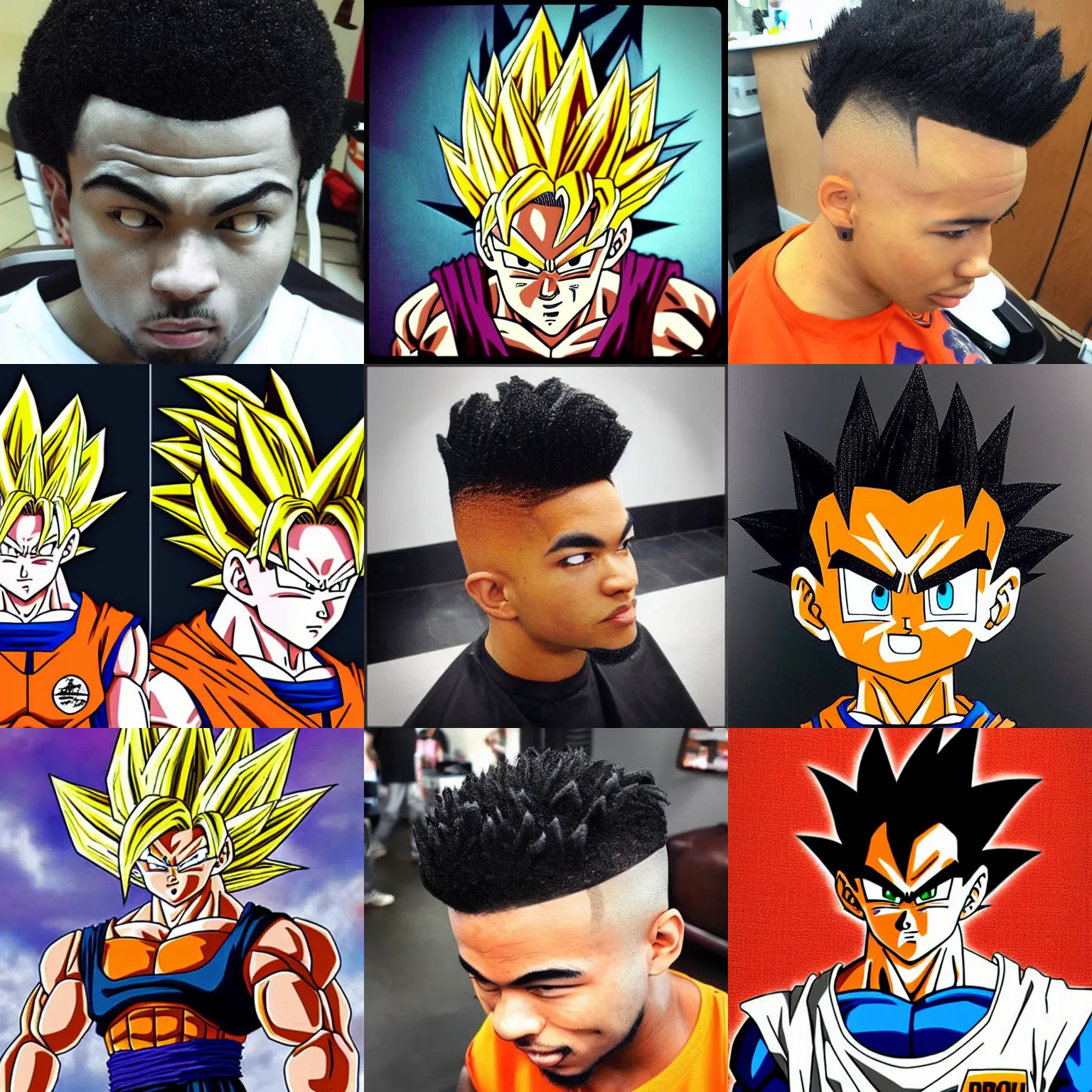 Image similar to dragon ball z goku with a hightop fade