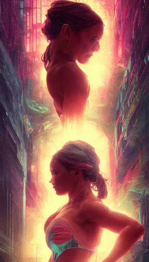 Image similar to altered carbon, rebirth, neon, dreamy vibe, fibonacci, sweat drops, insane intricate, highly detailed, cinematic, atmospheric. digital painting, artstation, concept art, smooth, sharp focus, illustration, unreal engine 5, 8 k, art by artgerm and greg rutkowski and alphonse mucha, laura sava, laura palmer