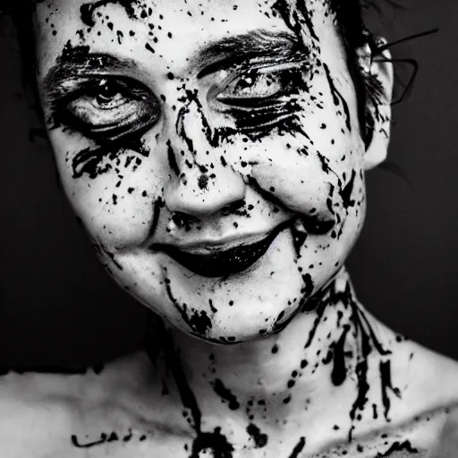 Image similar to a person bathing in ink, portrait photography