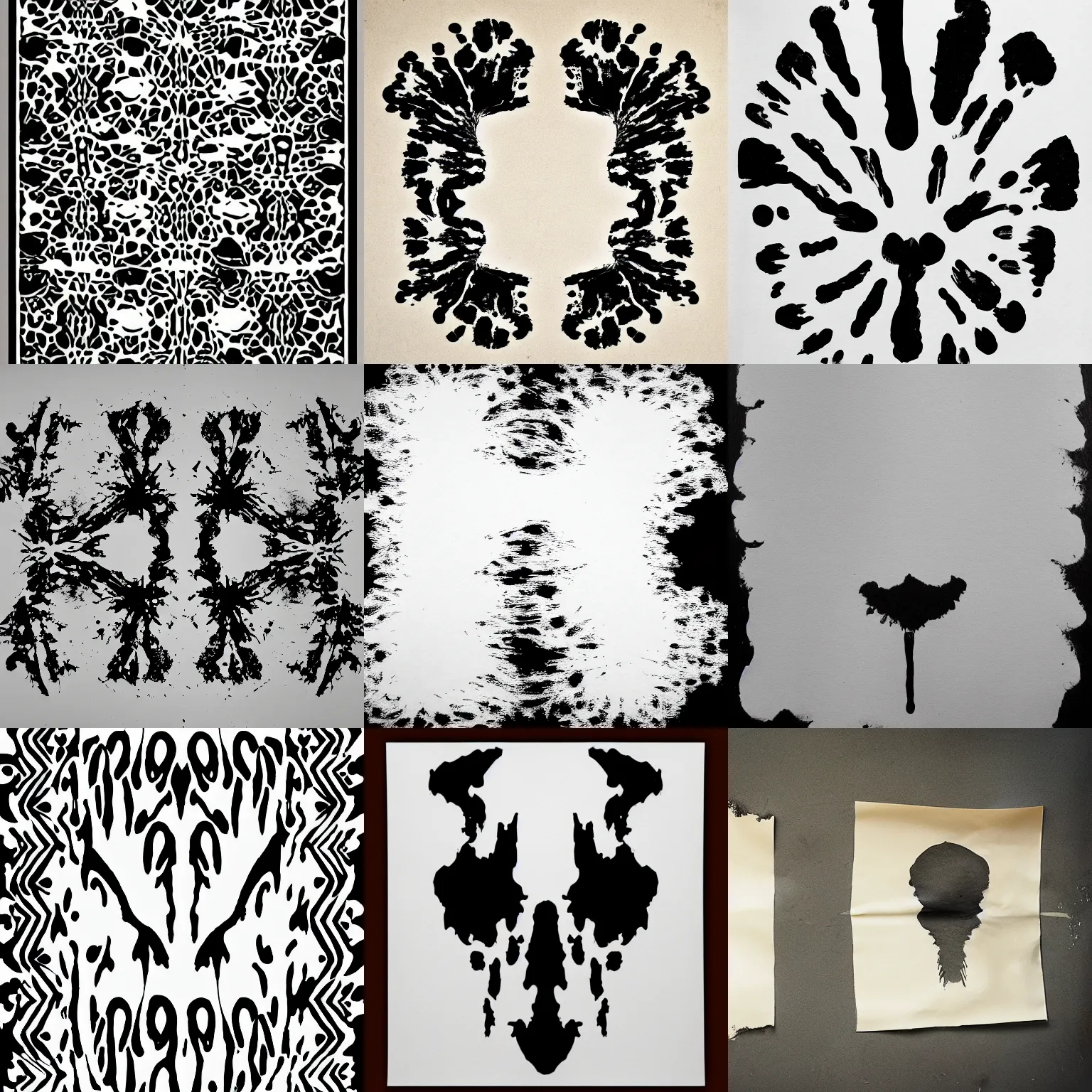 Prompt: one big inkblot on the paper, rorschach test, symmetrical