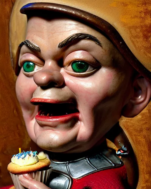 Image similar to highly detailed closeup, face profile portrait of a tin toy leonardo dicaprio as a medieval goblin eating cakes in a castle, hyper realistic, artstation, illustration, nicoletta ceccoli, mark ryden, lostfish, dan decarlo, bob clampett, max fleischer, digital paint, matte paint, vivid colors, detailed and intricate environment