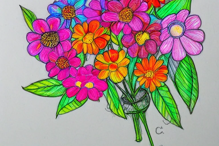 Prompt: colorful flowers drawn by studio gibhli