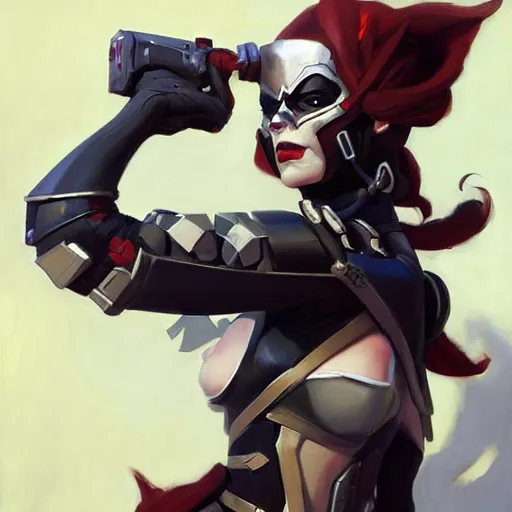 Image similar to greg manchess portrait painting of partially armored lady death as overwatch character, medium shot, asymmetrical, profile picture, organic painting, sunny day, matte painting, bold shapes, hard edges, street art, trending on artstation, by huang guangjian and gil elvgren and sachin teng