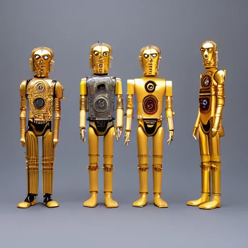 Prompt: wes anderson puppets of c - 3 p 0 with skin