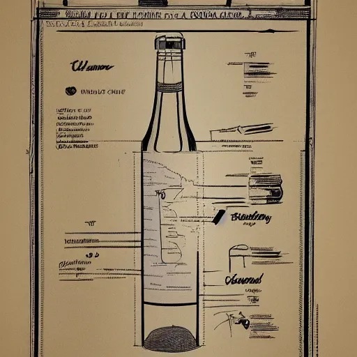 Image similar to blueprint of a bottle of wine