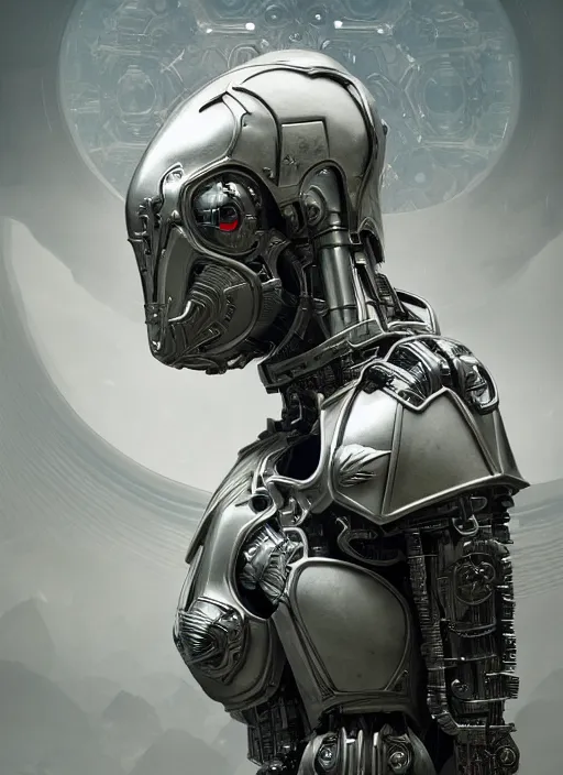 Prompt: portrait of a futuristic silver armored knight district 9 cyborg, in the style of the movie annihilation, modern fine art, fractal, intricate, elegant, highly detailed, digital photography, subsurface scattering, by jheronimus bosch and greg rutkowski,