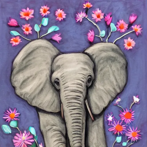 Prompt: elephant with flowers