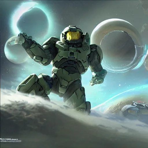 Prompt: a giant ring floating in space :: Halo game concept art