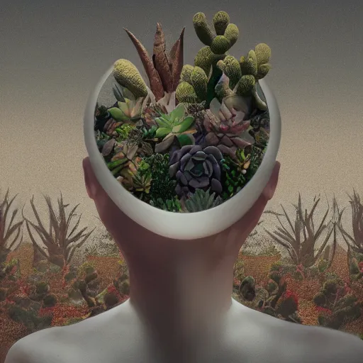 Prompt: succulents and cactus growing inside a human head side on made out of glass, 8 k detailed photograph, unreal engine, trending on artstation, award winning, emotional surrealist art