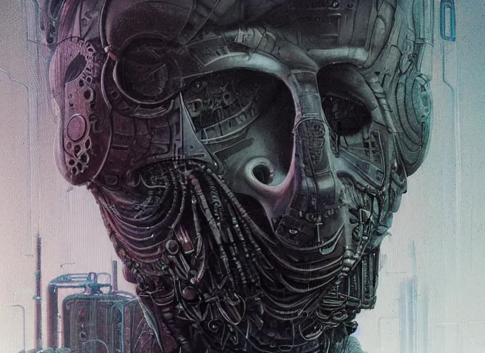 Image similar to highly detailed concept art of neuromancer characters, dystopian post - apocalyptic retrofuturistic vibe, an ultrafine detailed painting by art by hans giger and wayne barlowe, trending on deviantart, pop surrealism, whimsical, lowbrow, perfect symmetrical face, sharp focus, octane, masterpiece