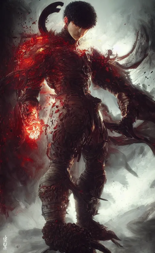 Image similar to full body shot Guts Berserk, digital 2d, extremely detailed, made by wlop, maxwell boas, Naranbaatar Ganbold, Raymond Swanland and Ruan Jia. Masterpiece. Repin. Greg Rutkowski