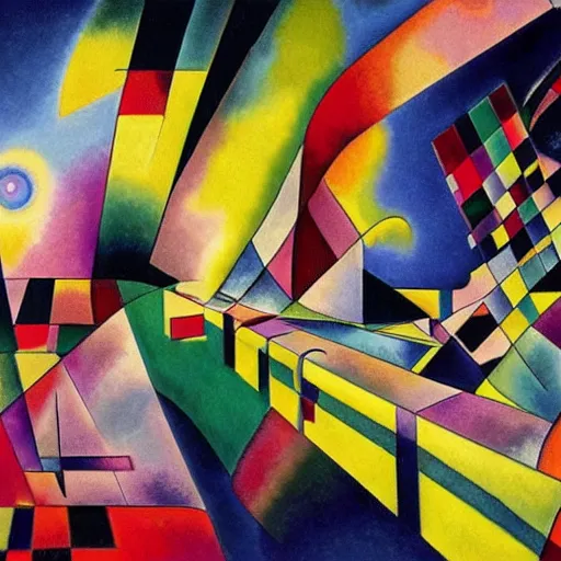 Image similar to a music score, 8 k, ultra _ realistic, art by kandinsky and dmitri cherniak