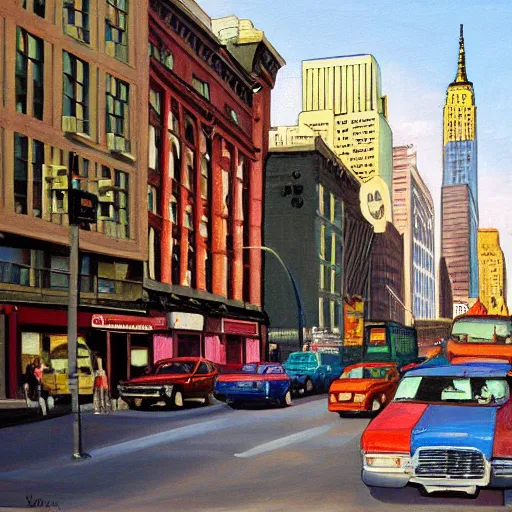 Prompt: painting of new york city streets, painting by richard estes