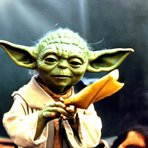 Image similar to yoda performing at woodstock