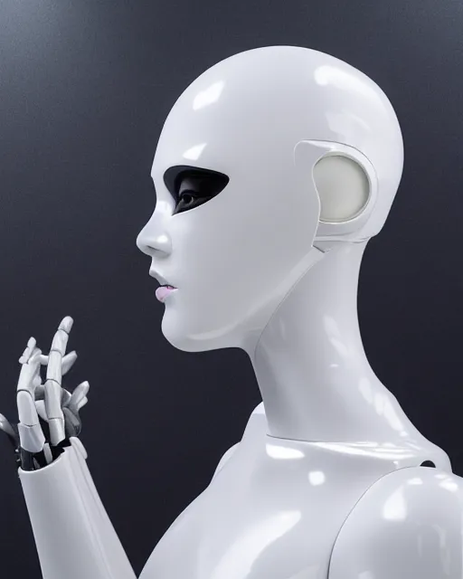 Image similar to profile side photo of sensual dancer as a cyberpunk mecha humanoid robotic head shoulder parts with straight bright led lights, inside white room, ultra - realistic and detailed, 8 k