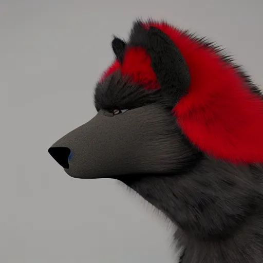 Prompt: anthro furry canine with black and red fur in a military outfit, 4 k, detailed, global illumination, chromatic aberration, studio lighting, strong pose