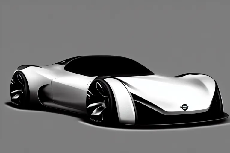 Prompt: a sports car concept design based on nissan sports cars, concept car, car design, symmetry, consistent, by ash thorp