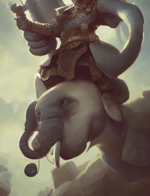 Prompt: portrait painting of a loxodon character wearing bard costume, dnd 5 e, trending on artstation, masterpiece, by ross tran and by greg rutkowski