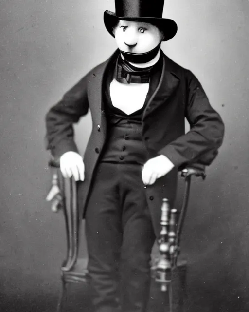 Prompt: portraits of anthropomorphic robot in black tie suit by Louis Daguerre