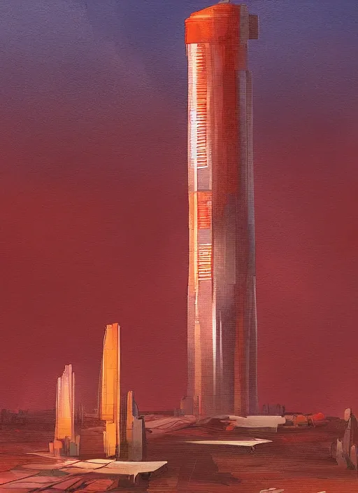 Prompt: scifi city on the mars with big London tower, location, digital painting, red orange