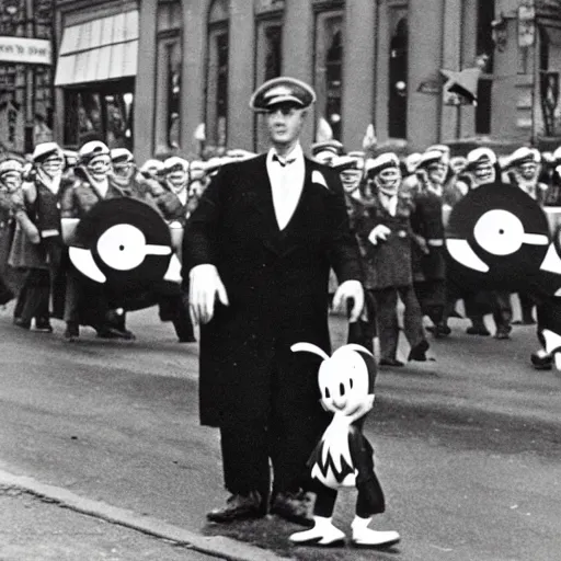 Image similar to historic colorized photograph of donald duck at a nazi parade in 1 9 3 6