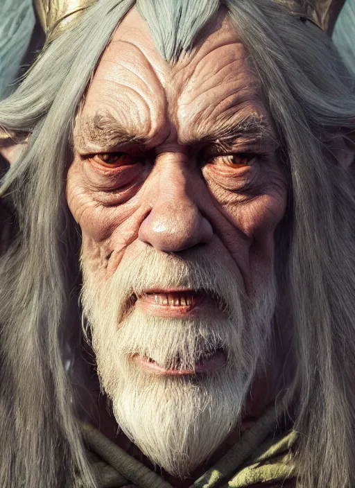 Image similar to portrait of a goblin as gandalf, trending in artstation, cinematic lighting, studio quality, smooth render, unreal engine 5 rendered, octane rendered, art style by klimt and nixeu and ian sprigger and wlop and krenz cushart.