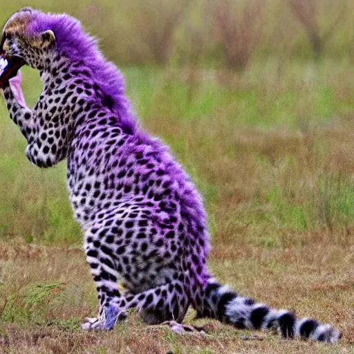 Image similar to chubby purple cheetah eating antelope