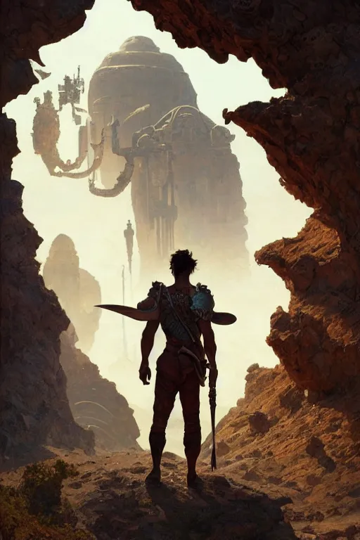 Image similar to John Carter standing in front of Martian ruins by Stanley Artgerm Lau, greg rutkowski, thomas kindkade, alphonse mucha, loish, norman Rockwell