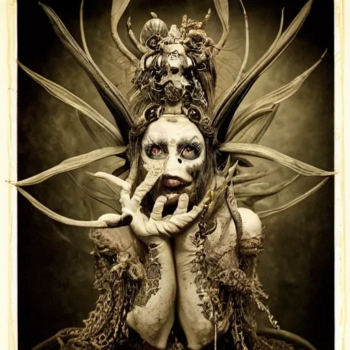 Prompt: ornate intricate, female goblin shaman, ethereal, rococo, by emil melmoth, ed roth, sadan vague, high detail, cinematic