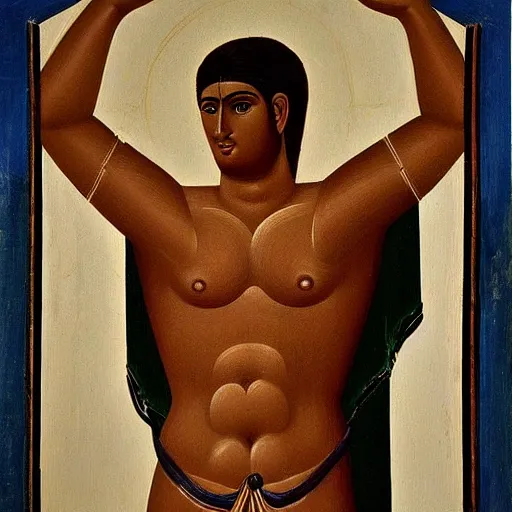 Prompt: The God of beating,Graceful body,Symmetrical,Greek painting