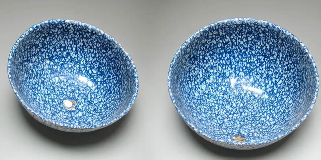 Image similar to blue speckled fukuoka bowl, studio lighting