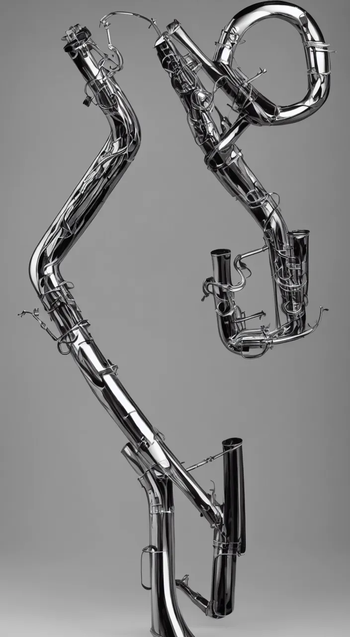 Prompt: a wind instrument with ceramic pipes shaped like a human larynx, in the style of an endoscope, 8k,
