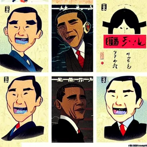 Prompt: Obama in old Japan anime style
