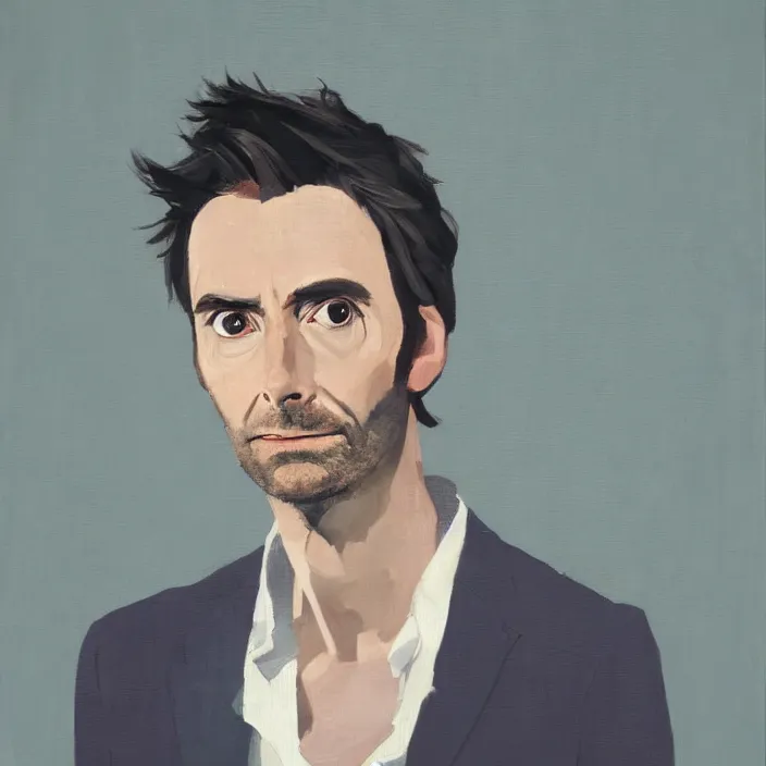 Prompt: a portrait of david tennant, calm, dramatic, dark background, by amy sherald, by lauren brevner, by albert edelfelt