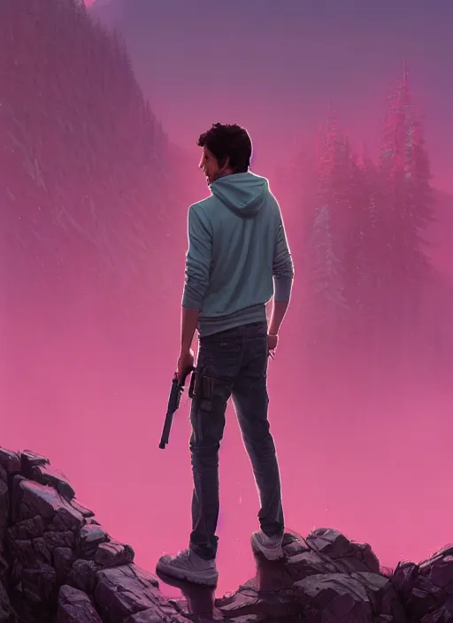 Image similar to highly detailed portrait justin trudeau in pink hoody holding ar - 1 5! in gta v stephen bliss unreal engine fantasy art by greg rutkowski loish rhads ferdinand knab makoto shinkai lois van baarle ilya kuvshinov rossdraws tom bagshaw global illumination radiant light detailed intricate environment