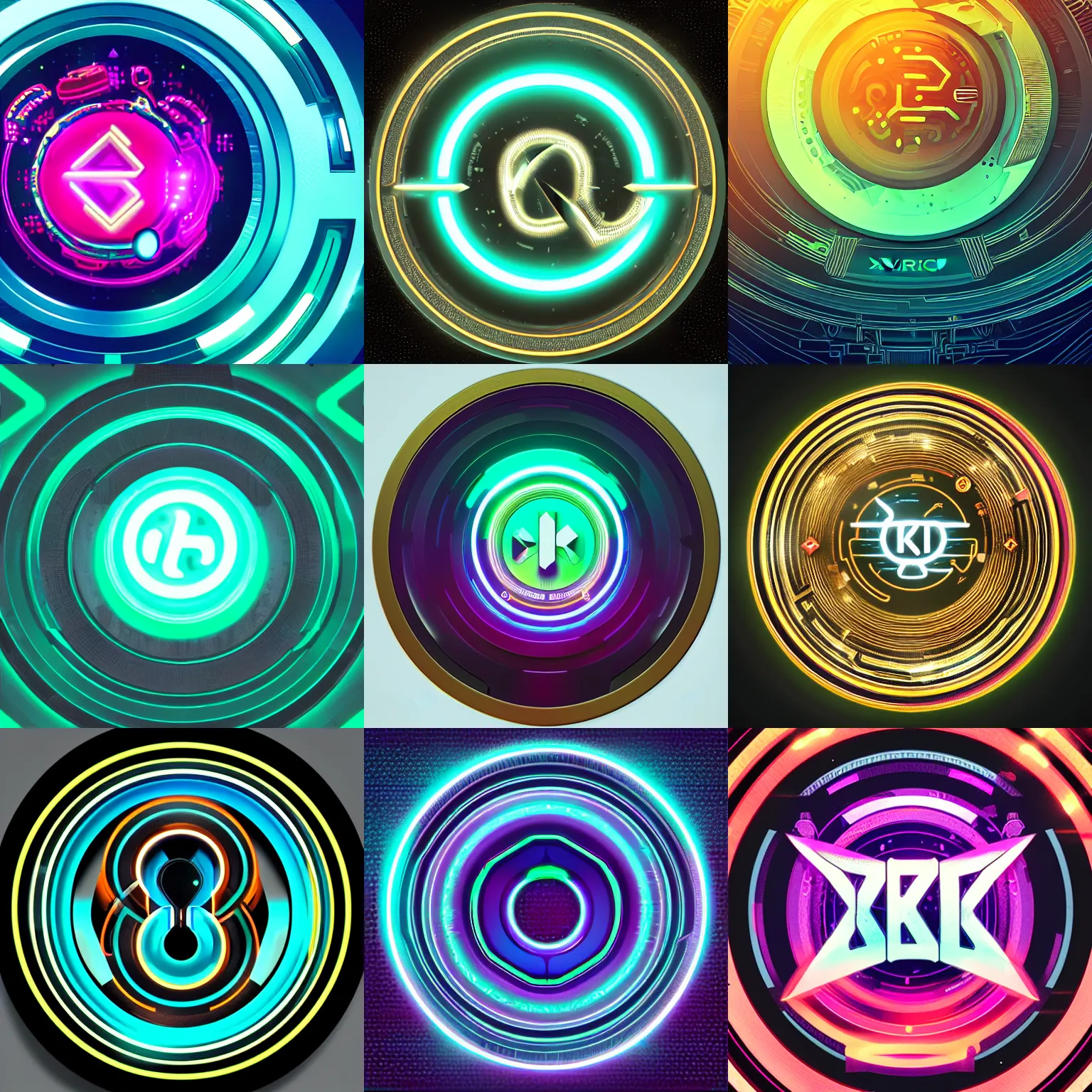 Prompt: circular futuristic and metallic token with ( ( kynthic ) ) in the center, sharp details, art style by beeple and android jones, font in dark neon lettering