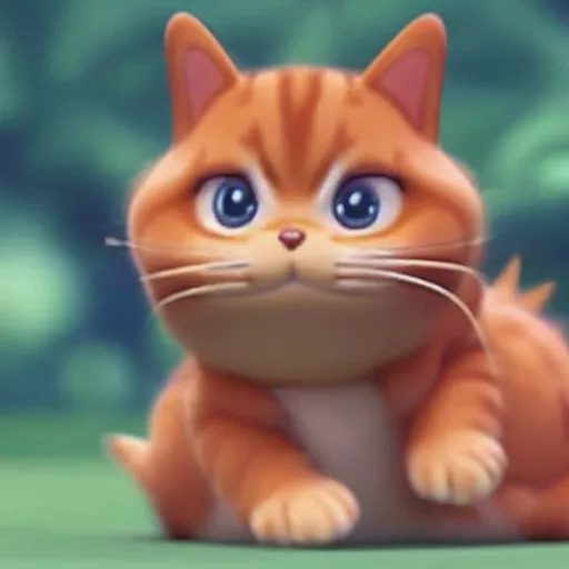 Image similar to garfield the cat as a pokemon, cgi