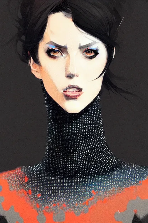 Image similar to a ultradetailed half body painting of a stylish woman in a black turtleneck by conrad roset, greg rutkowski and makoto shinkai trending on artstation