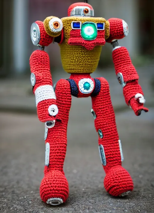 Prompt: a crochet mecha robot, very detailed, Sigma 30 mm f/1.4