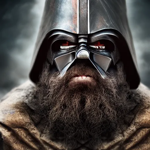 Image similar to darth vador as a dwarf warrior in the lords of the rings. portrait, photography, ultra realistic, 4k, 8k