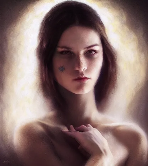 Image similar to lightpainting, diffuse lightpainting, fantasy, intricate wiccan facial lightpainting, elegant light, highly detailed, lifelike, photorealistic, artstation, concept art, smooth, sharp focus, art by john collier, krenz cushart, artem demura, michael bosanko