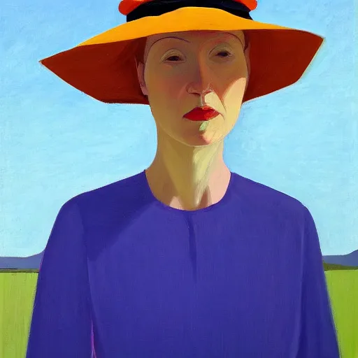 Image similar to woman with hat, by Alex Katz, colorful, oil on canvas