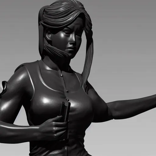 Prompt: a statue of an extremely beautiful female anime riot policewoman made of black marble, 4 k, 8 k, hd, render, denoise, sharp focus, clear focus, beautiful lighting, trending on artstation, tactical gear, chest rig, straps, nylon, buckles