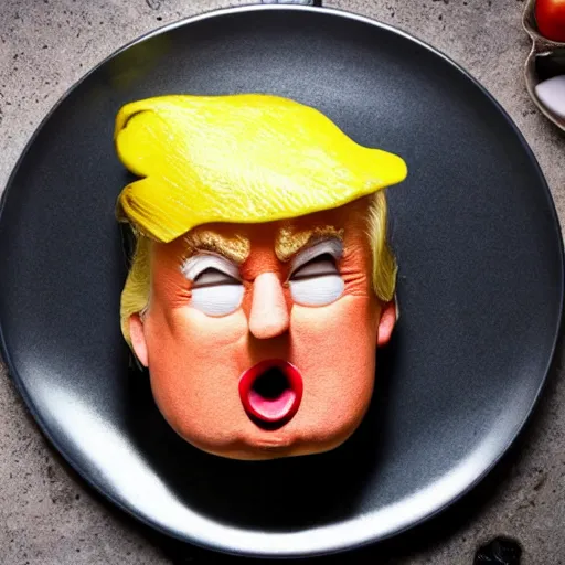 Image similar to Donald Trump anthropomorphic omelette, food photography