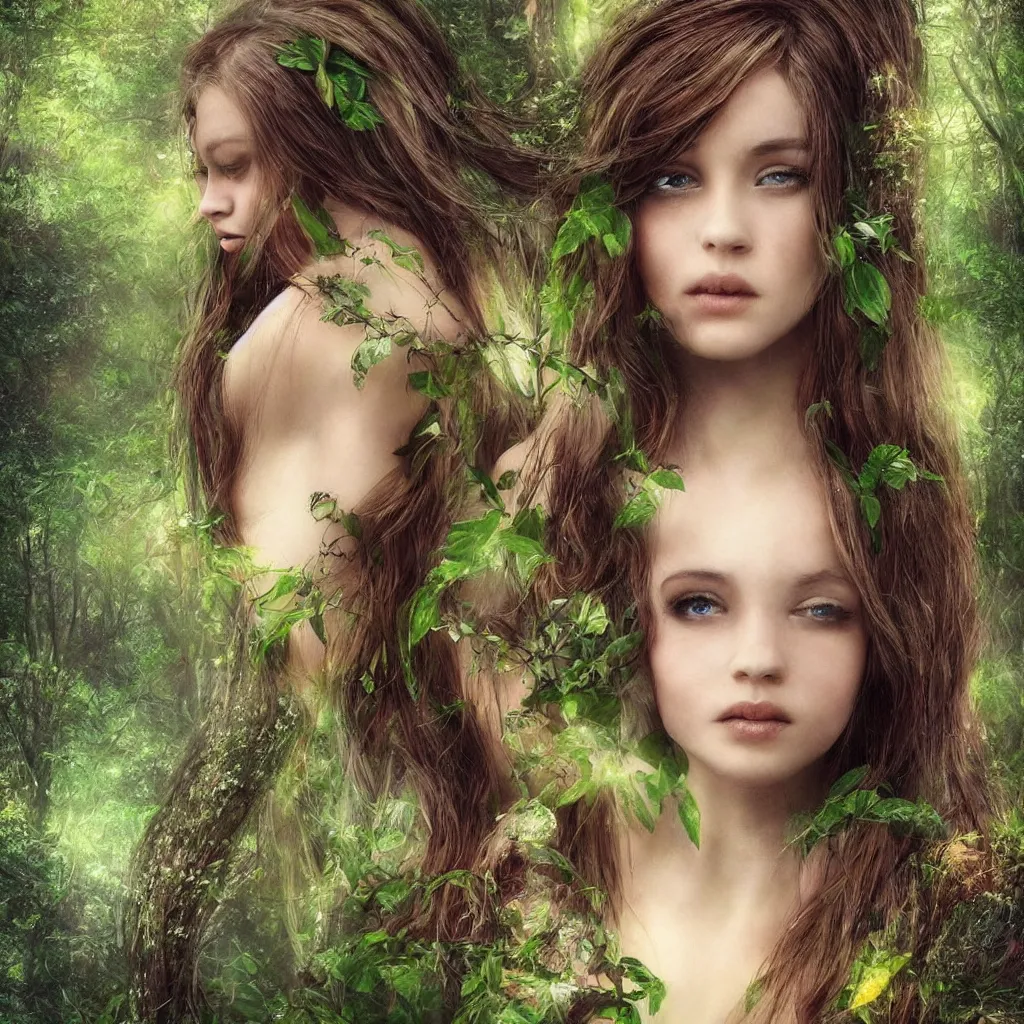 Image similar to “beautify attractive forest nymph, magical, portrait, hyper realistic”