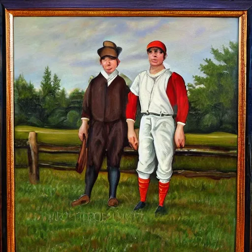 Image similar to portrait of Yankees, New England painting style