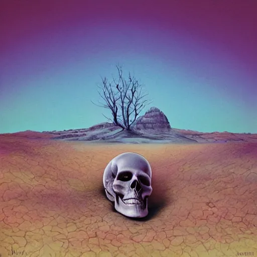 Prompt: desolate skull landscape, bright surrealism